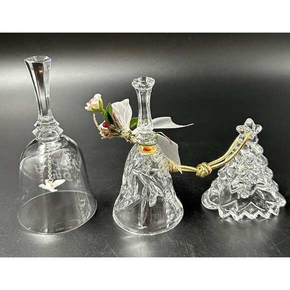 Lot of 3 Glass and Crystal Bells Mikasa Christmas Tree Bell Happy 5th Bell - Picture 4 of 16